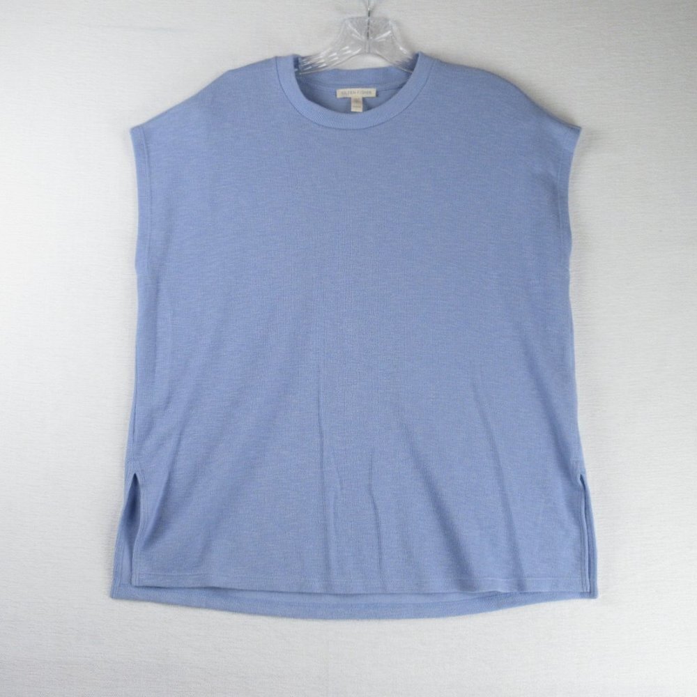 Eileen Fisher Organic Cotton Round Neck Top Size XXS Boxy Periwinkle Blue NRB